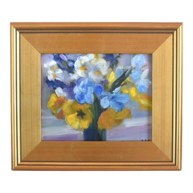 Impressionist Floral Mixed Bouquet of Flowers Painting Including the Antiqued Gold Wood Frame For Sale