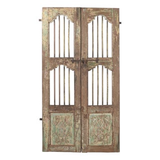 Antique Indian Painted Teakwood Door For Sale