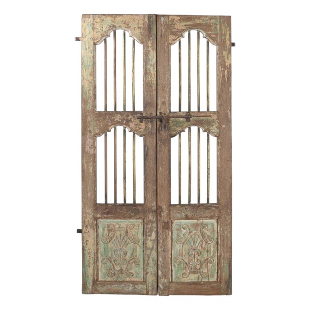 Antique Indian Painted Teakwood Door For Sale