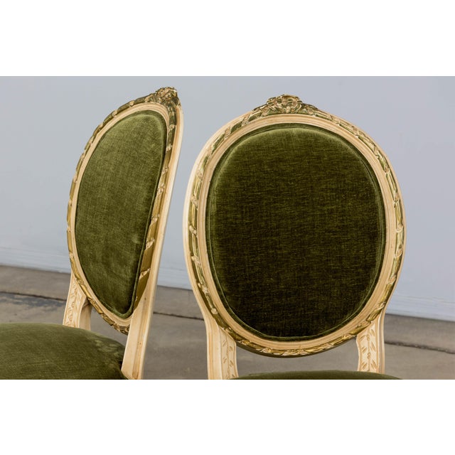 Wood Antique French Louis XVI Style Dining Chairs in Olive Green Velvet - Set of 8 For Sale - Image 7 of 18