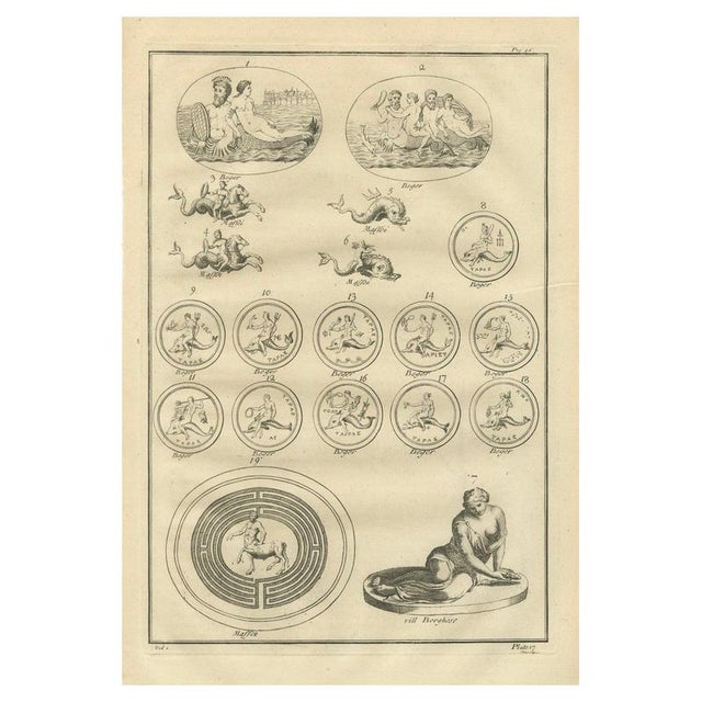 After Bernard de Montfaucon, Antique Roman Marine Deities, Tritons and Sea Gods, 1721, Engraving For Sale - Image 11 of 11