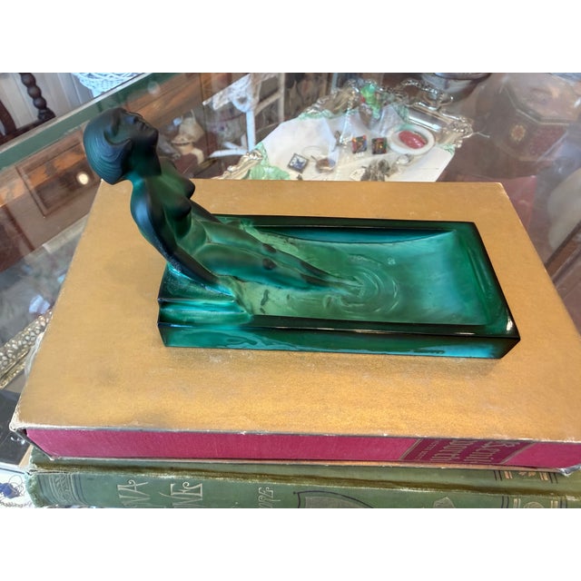 Art Deco Malachite Glass Nude Figural Ashtray For Sale - Image 12 of 16