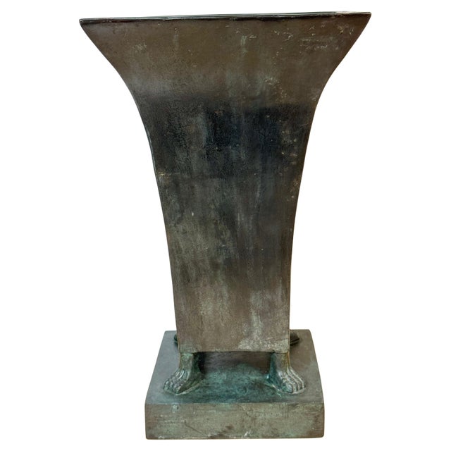 Monumental French Moderne Verdigris Bronze Vase , Manner of Gilbert Poillerat For Sale - Image 10 of 18