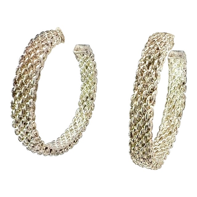 Tiffany & Co Somerset Hoop Earrings 1.75" Sterling Silver Estate For Sale