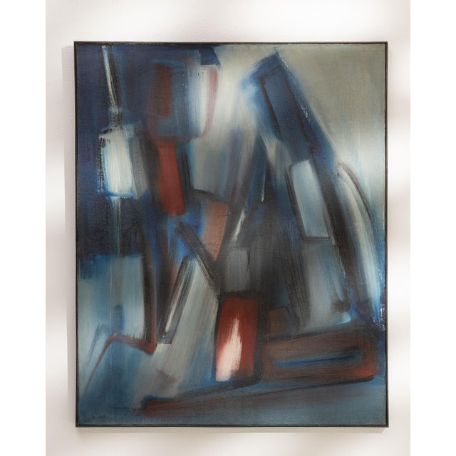 1960s France Blue Composition Painting For Sale - Image 4 of 15