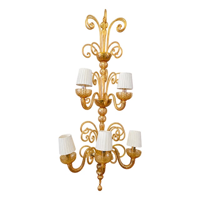 Venetian Wall Light in Amber-Colored Murano Glass, 1980s, Set of 2 For Sale