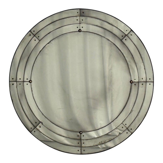 Art Deco Style, Antique Glass, Painted Wood, Round Venetian Wall Mirror For Sale