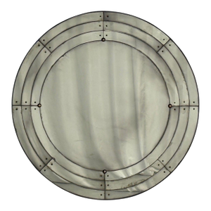 Art Deco Style, Antique Glass, Painted Wood, Round Venetian Wall Mirror