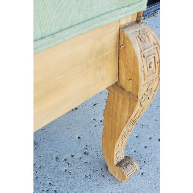 1920s Antique Chinese Hand Carved Upholstered Wooden Long Bench For Sale - Image 11 of 12