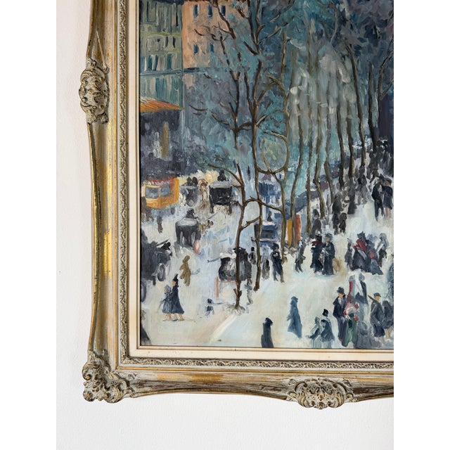 Vintage Impressionist Parisian Boulevard Landscape Oil on Canvas Painting, After Claude Monet For Sale - Image 9 of 13
