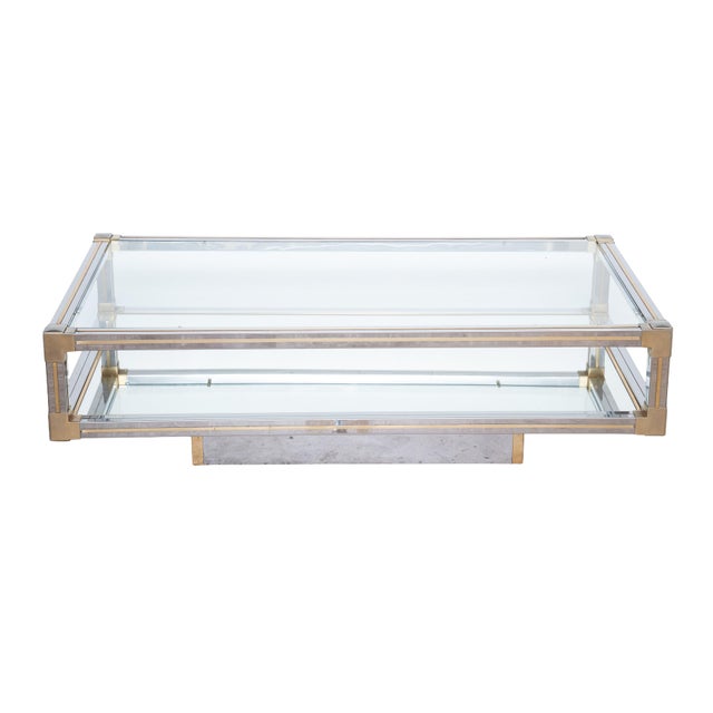 Metal Large Italian Modern Rectangular Cocktail or Coffee Low Table of Chrome and Brass For Sale - Image 7 of 15