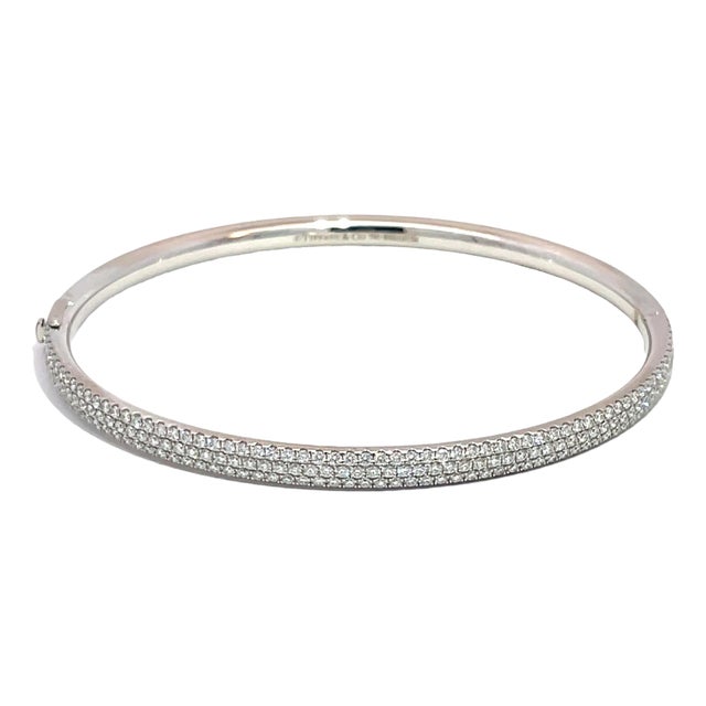 Tiffany & Co. 18k White Gold Metro Collection Diamond Hinged Bangle For Sale