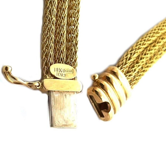 Diamond 18k Gold Necklace Triple Strand X Motifs Mesh Chain For Sale In Miami - Image 6 of 6