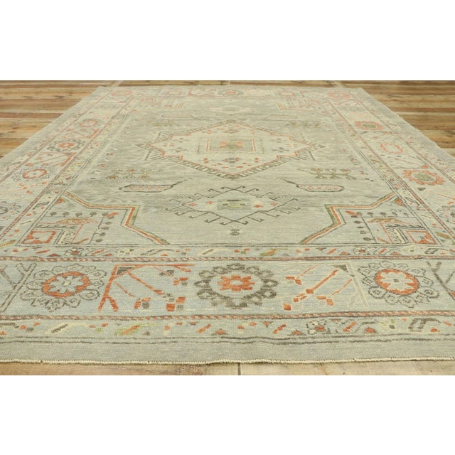Textile Vintage Light Blue Turkish Oushak Rug - 09'01 X 12'01 For Sale - Image 7 of 8