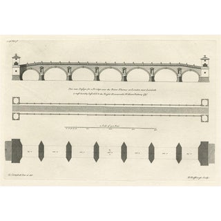 Campbell, Design for a New Bridge Across the Thames at Westminster, London, 1725, Print For Sale