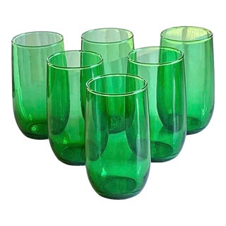 Vintage Anchor Hocking Leaf Green Juice Glasses, Set of Six For Sale