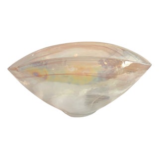 Artistic Accents Iridescent White Swirl Art Glass Oval Bowl For Sale
