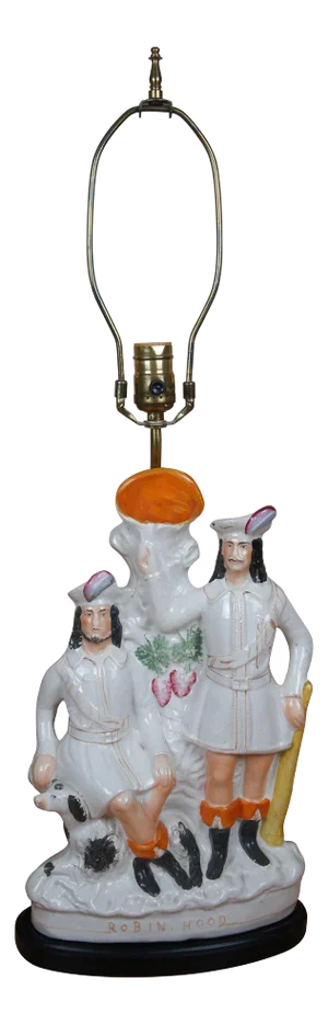 Antique Staffordshire Robin Hood Little John & Spaniel Spill Vase Table Lamp