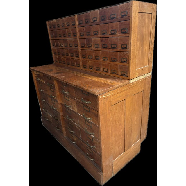 Industrial Antique Oak Hardware Cabinet For Sale - Image 3 of 4
