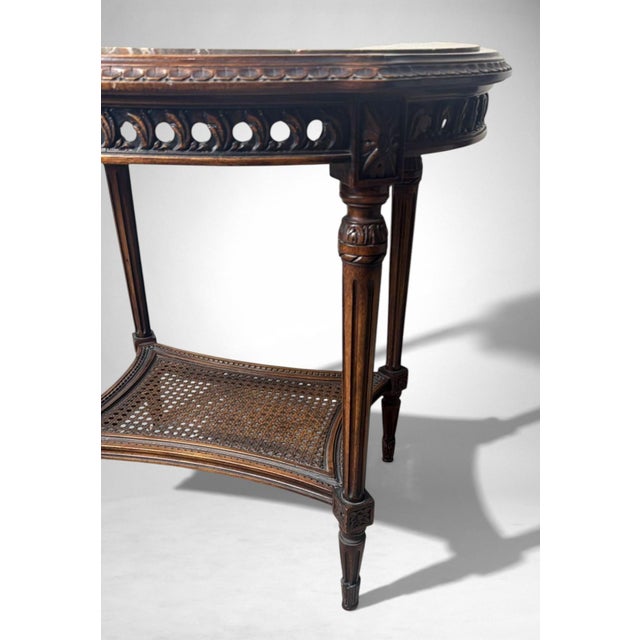 Early 20th Century Neoclassical Italian Walnut Side Table With Marble Top and Vienna Straw Shelf For Sale - Image 11 of 18