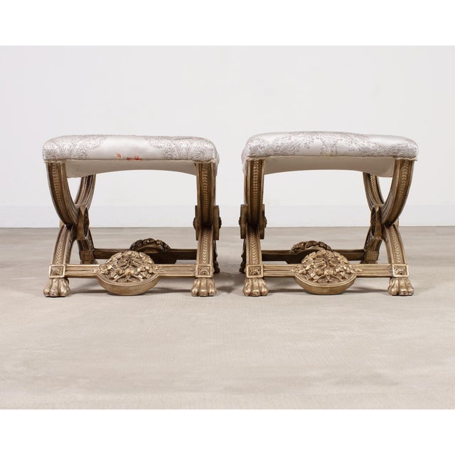 Pair of Italian Neoclassical Style Silvered Curule Bench Seats For Sale In Sacramento - Image 6 of 18