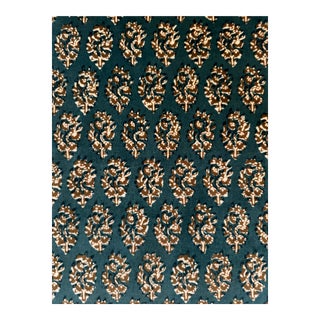 Carolina Irving Textiles Paisley Velvet 100% Cotton Velvet Fabric Available Color Blue/Gold 3 Yards For Sale