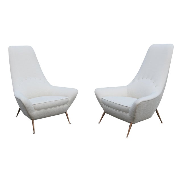 1950s Pair of Sculptural Italian Tall Back Lounge Chairs For Sale