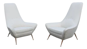 1950s Pair of Sculptural Italian Tall Back Lounge Chairs