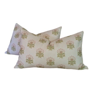 Anna French Millford Lumbar Pillows in Pink & Green For Sale