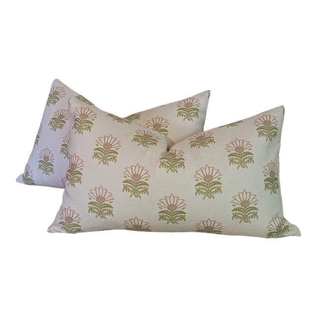 Anna French Millford Lumbar Pillows in Pink & Green For Sale