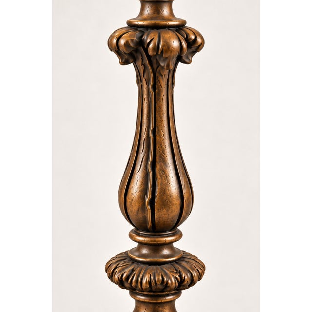 Metal Vintage Neoclassical Acanthus Table Lamp With Peacock Teal Satin Shade For Sale - Image 7 of 9