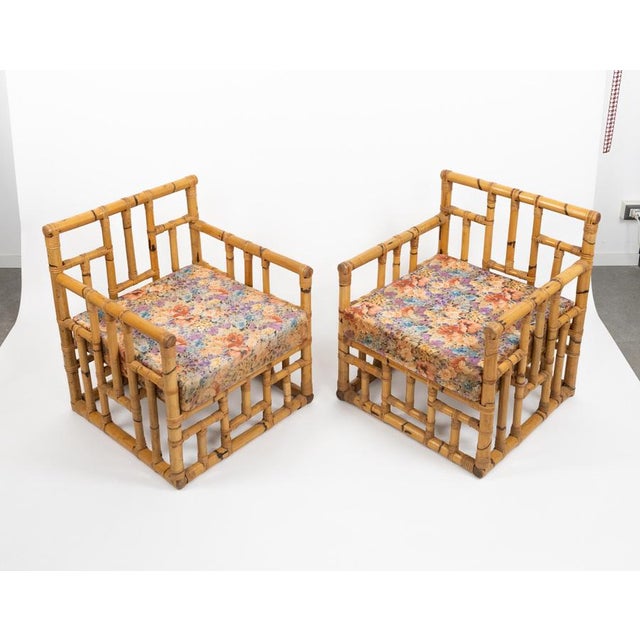 Mid-Century Modern Mid-Century Bamboo and Rattan Armchairs attributed to Vivai del Sud, Italy, 1970s, Set of 2 For Sale - Image 3 of 16