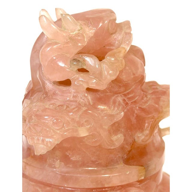20th C. Chinese Carved Rose Quartz Archaistic Censer with Guardian Lion Finial For Sale - Image 16 of 18