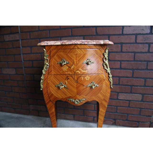 French Provincial Antique French Louis XV Marble Top Nightstands For Sale - Image 3 of 8