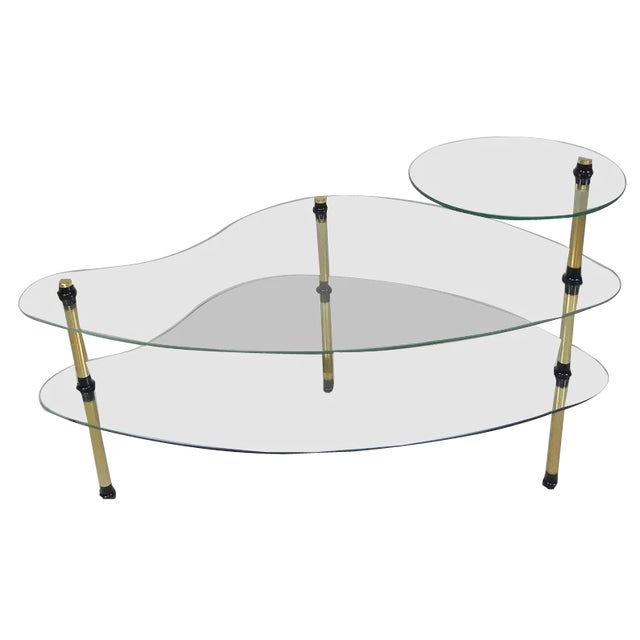Kidney Shaped Etagere with Three Glass Plates, 1950s For Sale