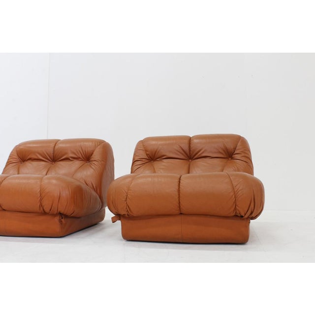 Vintage Nuvolone Lounge Chairs in Cognac Leather from Mimo Padova, Italy, 1970s, Set of 2 For Sale - Image 9 of 11