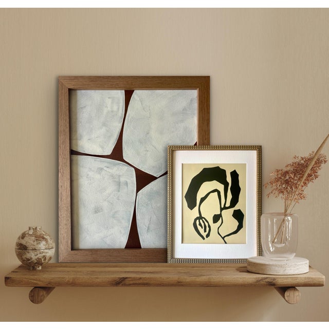 Original abstract botanical painting on French rag paper. Framed in a gold texture locally crafted frame. Framed behind...