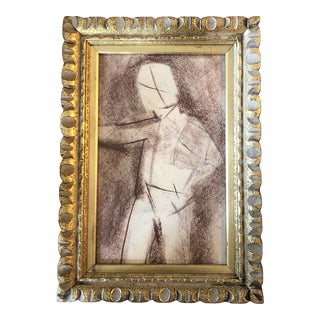 Original Vintage Conte Abstract Drawing Vintage Frame For Sale