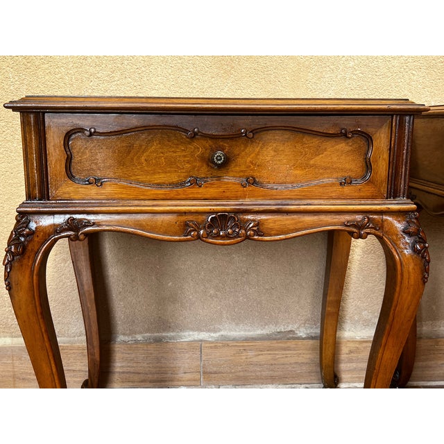 Wood 20th Century Pair of French Nightstands With One-Drawer and Cabriole Legs For Sale - Image 7 of 11