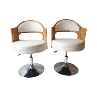 Swivel Barrel Chairs In Wood Print - A Pair For Sale