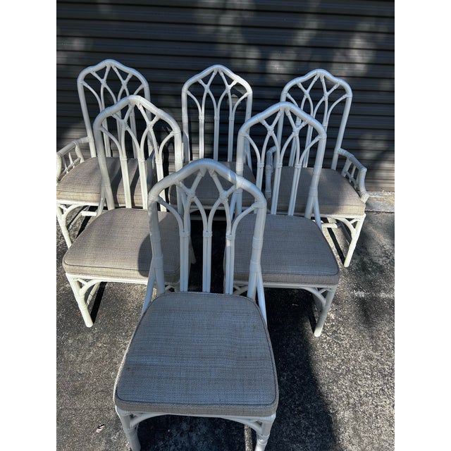 1970s Set of 6 White Rattan Dining Chairs-Coastal Vintage Elegance For Sale - Image 5 of 10