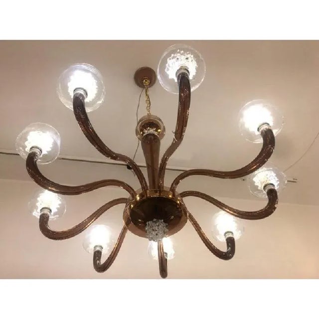 Contemporary brown chandelier in murano glass with "rostrato" cup very luxury chandelier for traditional and modern...