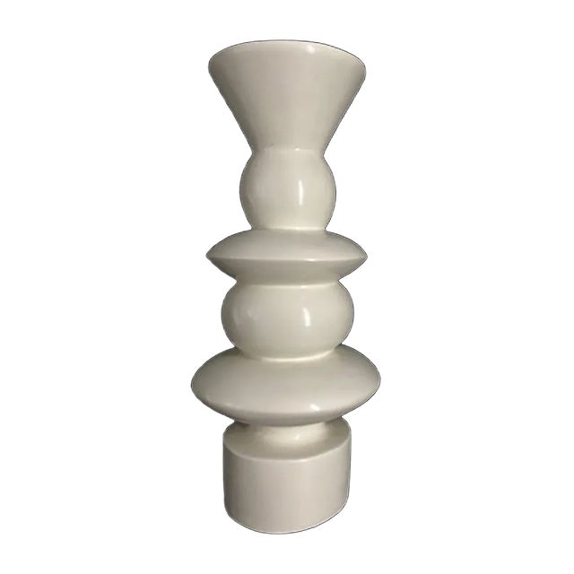 White Totem or Candle Holder in Lacquered Wood, 1980s For Sale