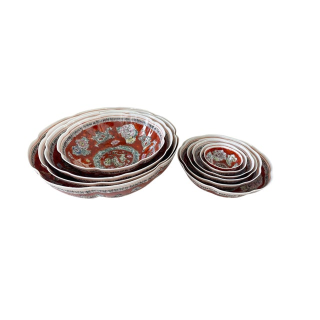 Vintage Chinoiserie Eggshell Porcelain Nesting Bowls - Set of 10 For Sale - Image 9 of 12