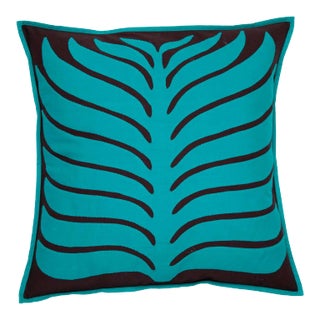 Bold Leaf Motif Applique Pillow Case - Persian Green & Brown, 16" x 16" For Sale