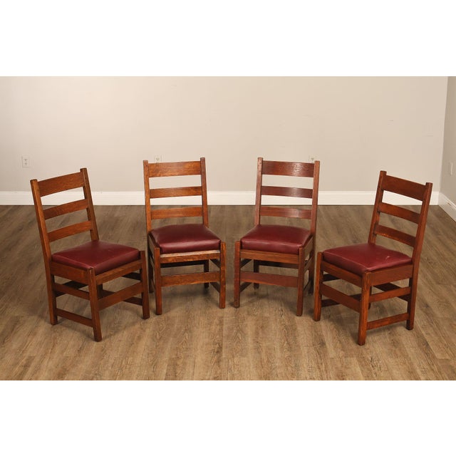 High Quality American Made Set Of Four Dining Chairs By L. & J. G. Stickley These Chairs Feature Solid Oak Frames With...