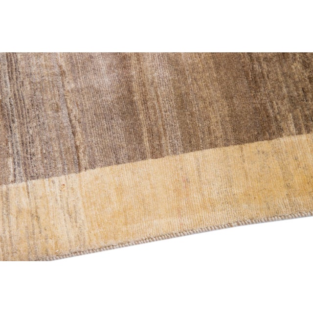 Textile Long Modern Persian Gabbeh Brown Handmade Wool Runner For Sale - Image 7 of 10