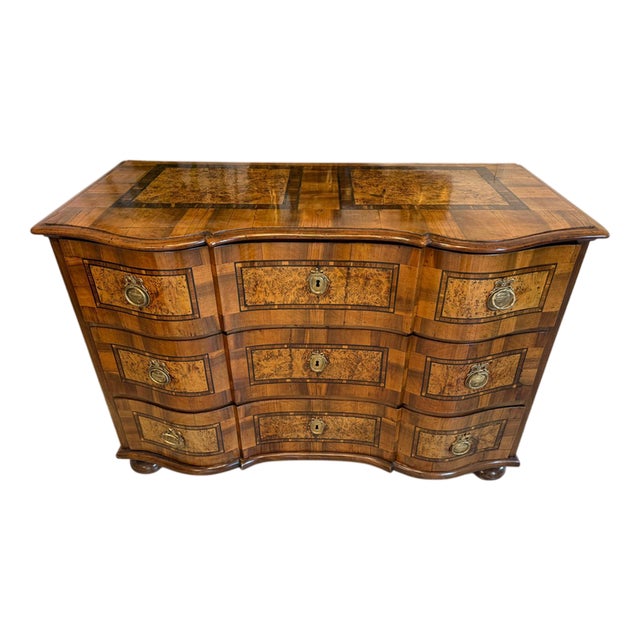 Baroque Chest of Drawers in Fruitwood Marquetry and Walnut For Sale