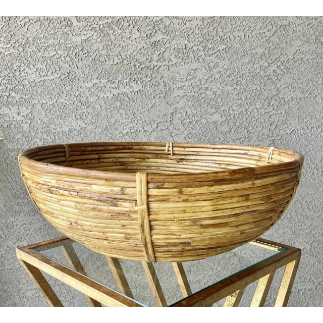 Circa 1970 Nicely Sized Pencil Reed Rattan Gabriella Crespi-Inspired Bowl Basket For Sale - Image 12 of 13