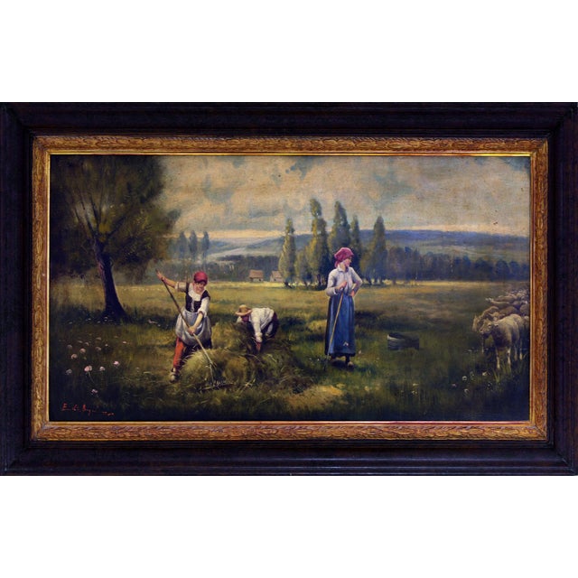 Emilio Pergola, Italian Pastoral Landscape with Figures, 1990s, Oil on Canvas For Sale - Image 7 of 7